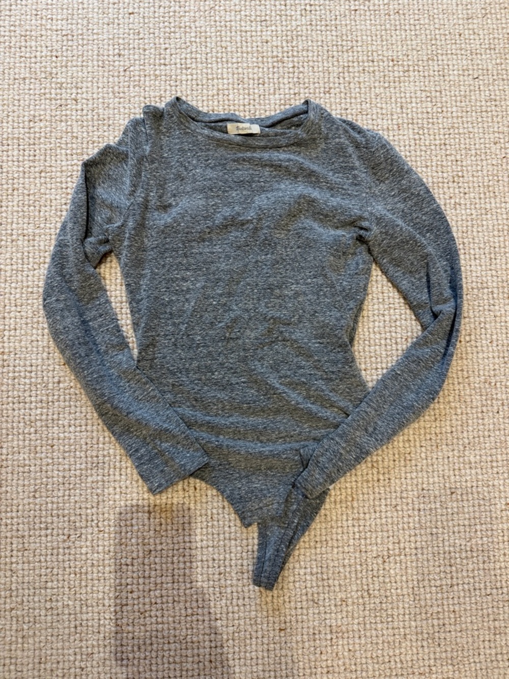Madewell Gray Long-Sleeve Ribbed Bodysuit